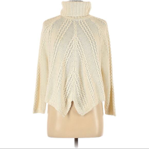 BCBGMaxAzria Cable Knit Long Sleeve Roll Neck Turtleneck Sweater One Size Cream - Picture 2 of 4